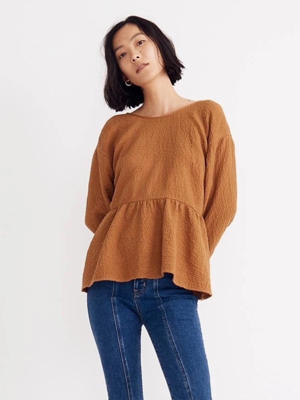 Madewell Toffee Orange Open-Back Peplum Top Size S